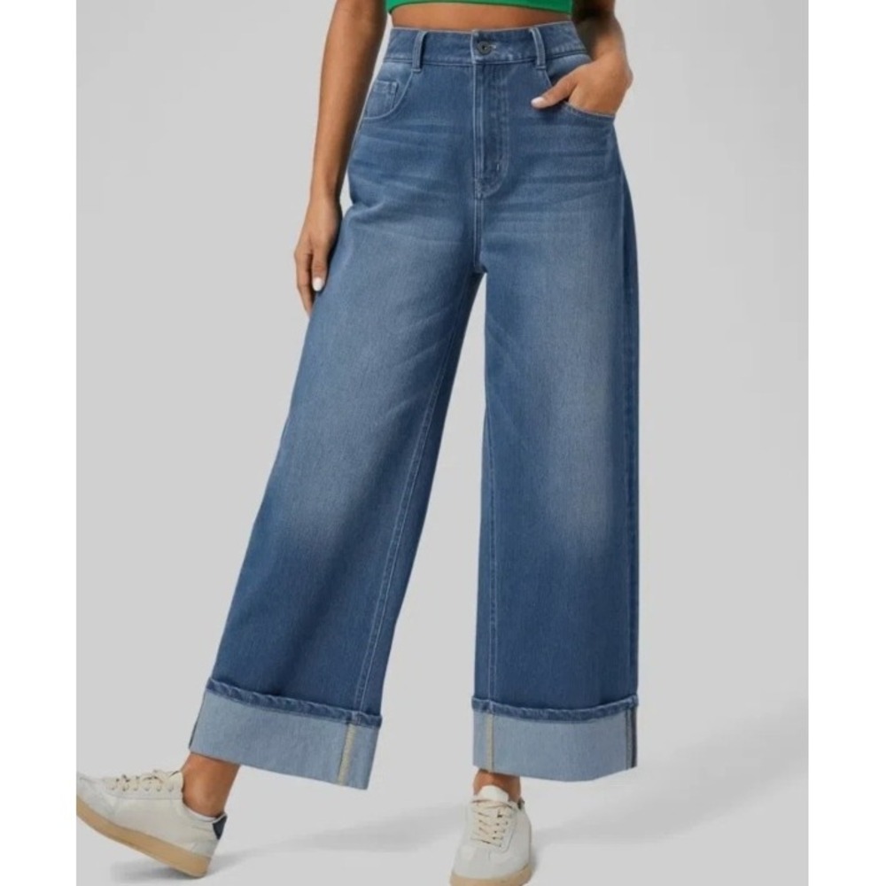 Halara Women's Flex High Waist Wide Leg Jeans Blue Rolled Cuff XL Regular #022